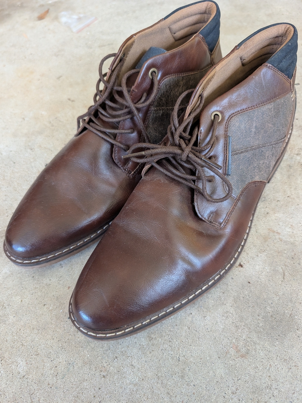Men's Size 12 Sonoma Brown Leather and Fabric Chukka Boots Dress Shoes